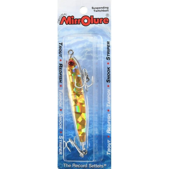 MirrOlure MirrOminnow Suspending Twitchbait Fishing Lure, Gold/Broken Glass