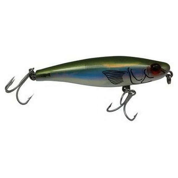 MirrOlure Mirromullet 3" Surface Walker Fishing Lure, Bayou Green Back & Pearl Belly, 3/8 oz