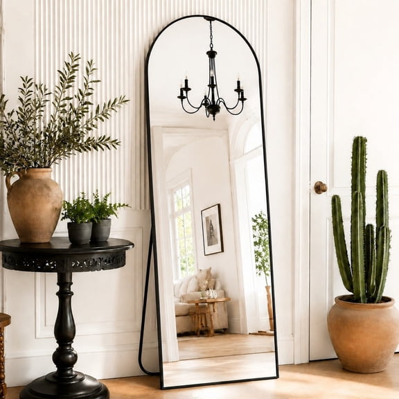 Lumora 16.2"x59" Full Length Arched Standing Floor Mirror, Black