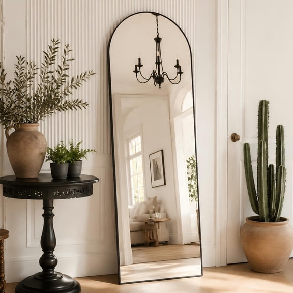 Lumora 16.2"x59" Full Length Arched Standing Floor Mirror, Black