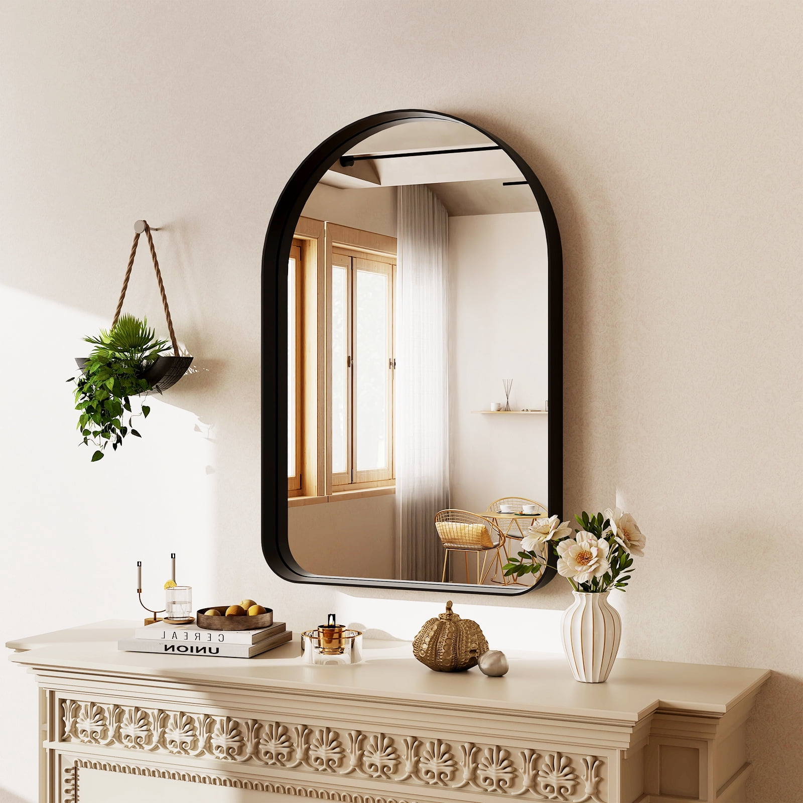 Mirrasia 20"x30" Arched Bathroom Mirror Rounded Corner Wall Mirror with Metal Deep Frame, Black