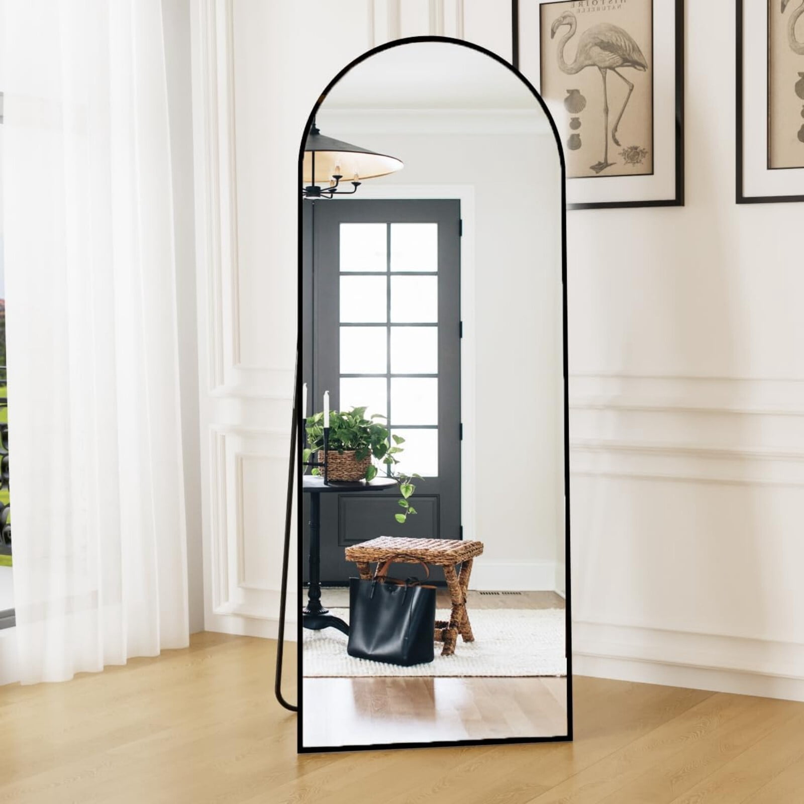 Mirrasia 21.1"x64" Arched Full Length Metal Mirror with stand, Black