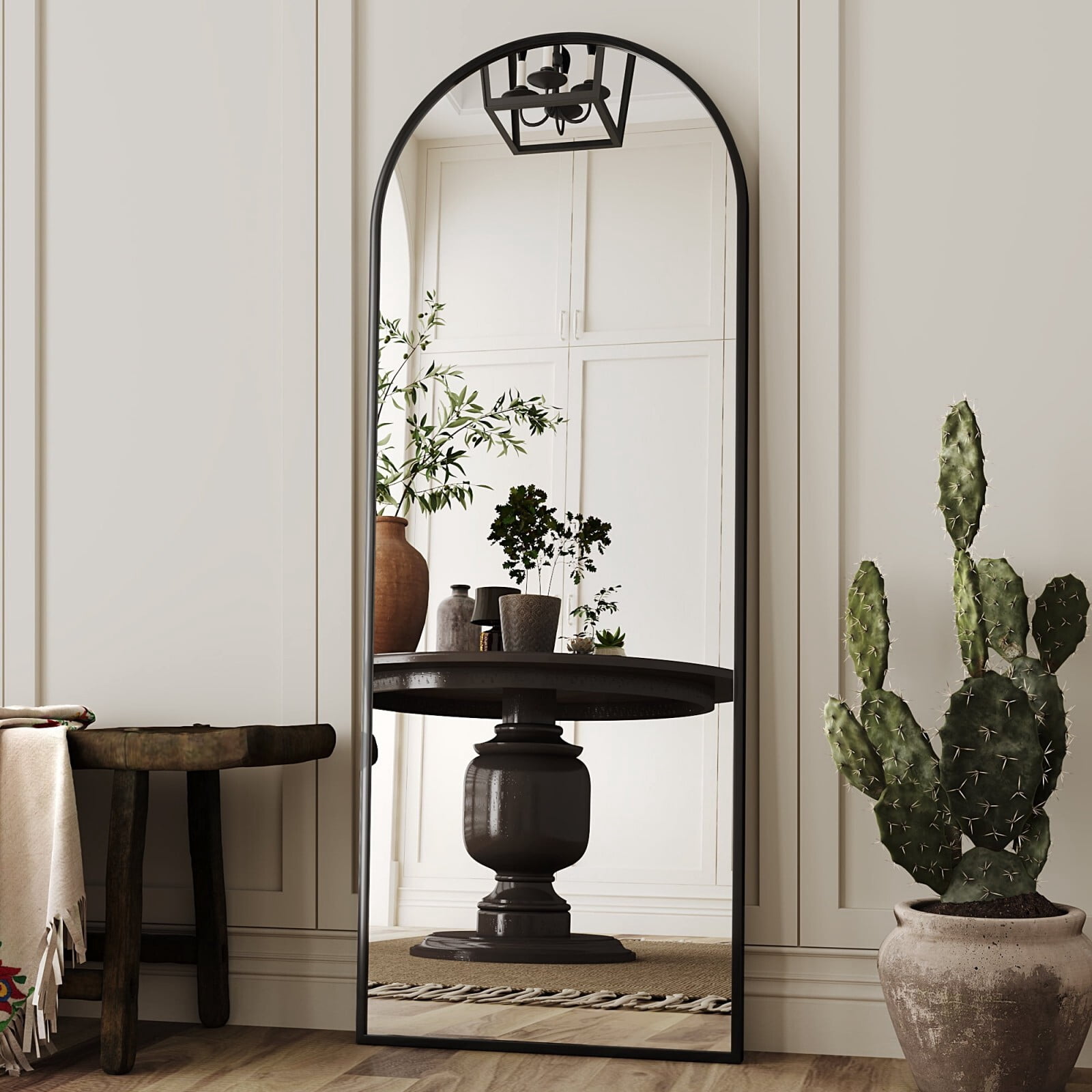 Mirrasia 21"x56" Arched Full Length Mirror, Modern Standing Mirror Floor Mirror, Black