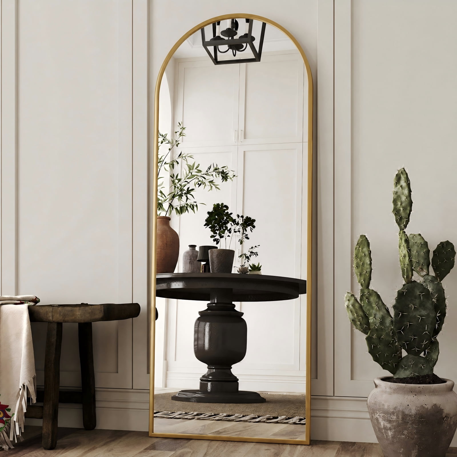 Mirrasia 21"x56" Arched Full Length Mirror, Modern Standing Mirror Floor Mirror, Gold