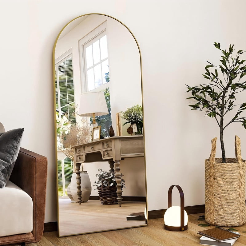 Mirrasia 21"x64" Arched Full Length Mirror Standing or Leaning Mirror,Gold