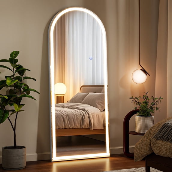 Mirstory 21"x64" LED Full Length Mirror Arched Floor Mirror Wall Mounted, White