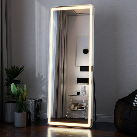 Mirstory 21"x64" LED Full Length Mirror Rectangular Mirror with Safe Corner, White
