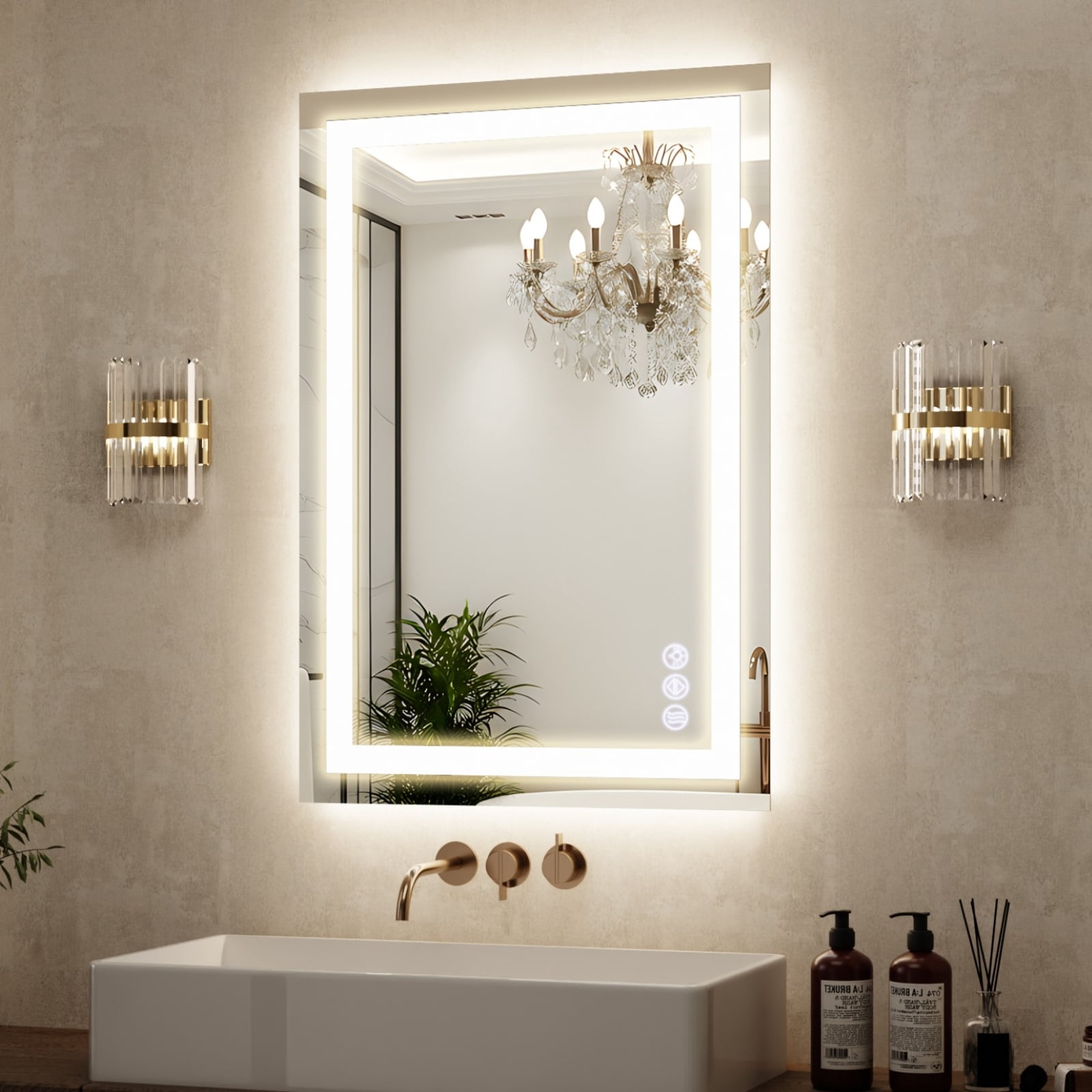 Mirrasia 24"x32" LED Bathroom Mirror Lighted Vanity Wall Mirror 3 Color Temperature Dimmable Mirror