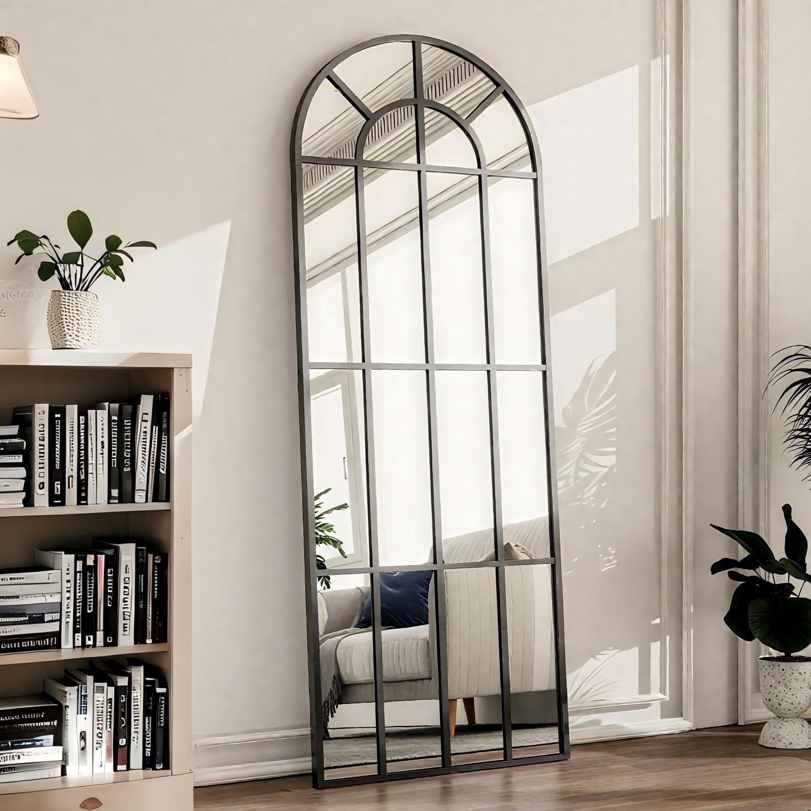 Mirrasia 25"x69" Arched Full Length Mirror with Windowpane Wall Mirror,Black