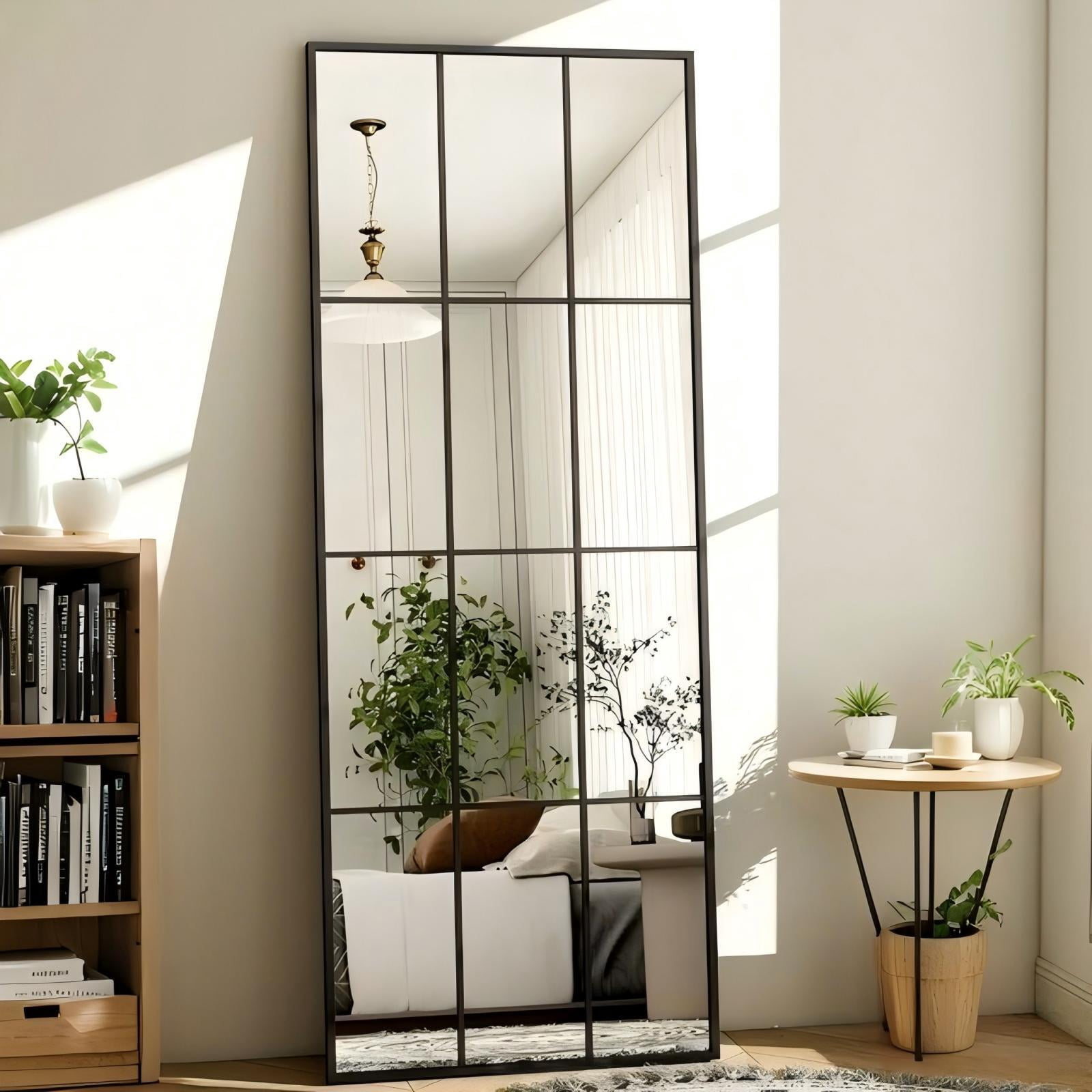 Mirrasia 25"x69" Rectangular Full Length Mirror with Windowpane Wall Mirror,Black