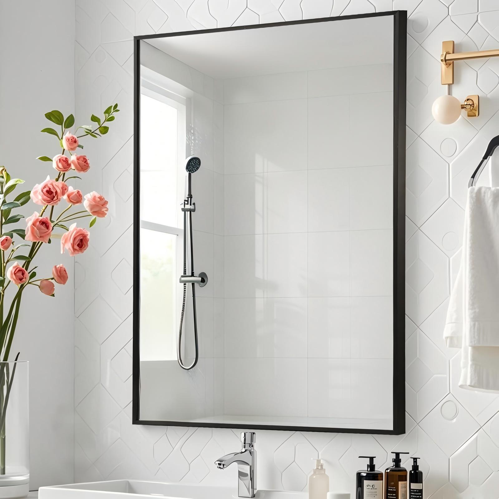 Mirrasia 26"x38" Rectangular Bathroom Mirror Wall Mounted Vanity Mirror,Black