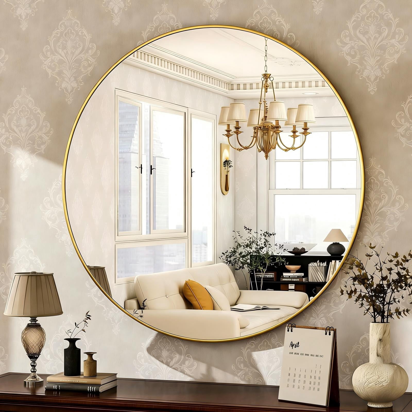 Mirrasia 30" Round Bathroom Wall Mirror, Gold