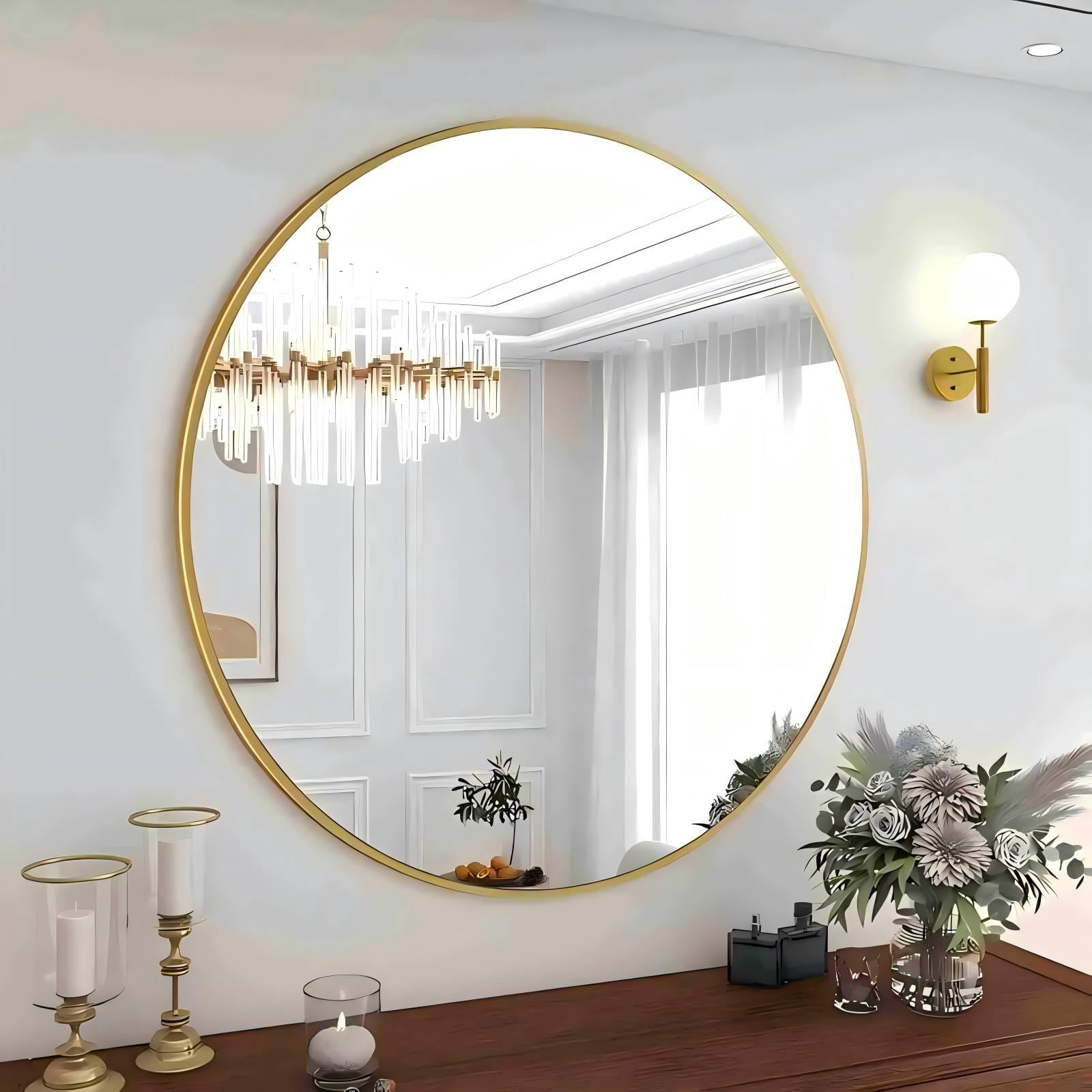 Mirrasia 30"x30"Round Bathroom Mirror Wall Mounted Mirror Aluminum Alloy Frame ,Gold