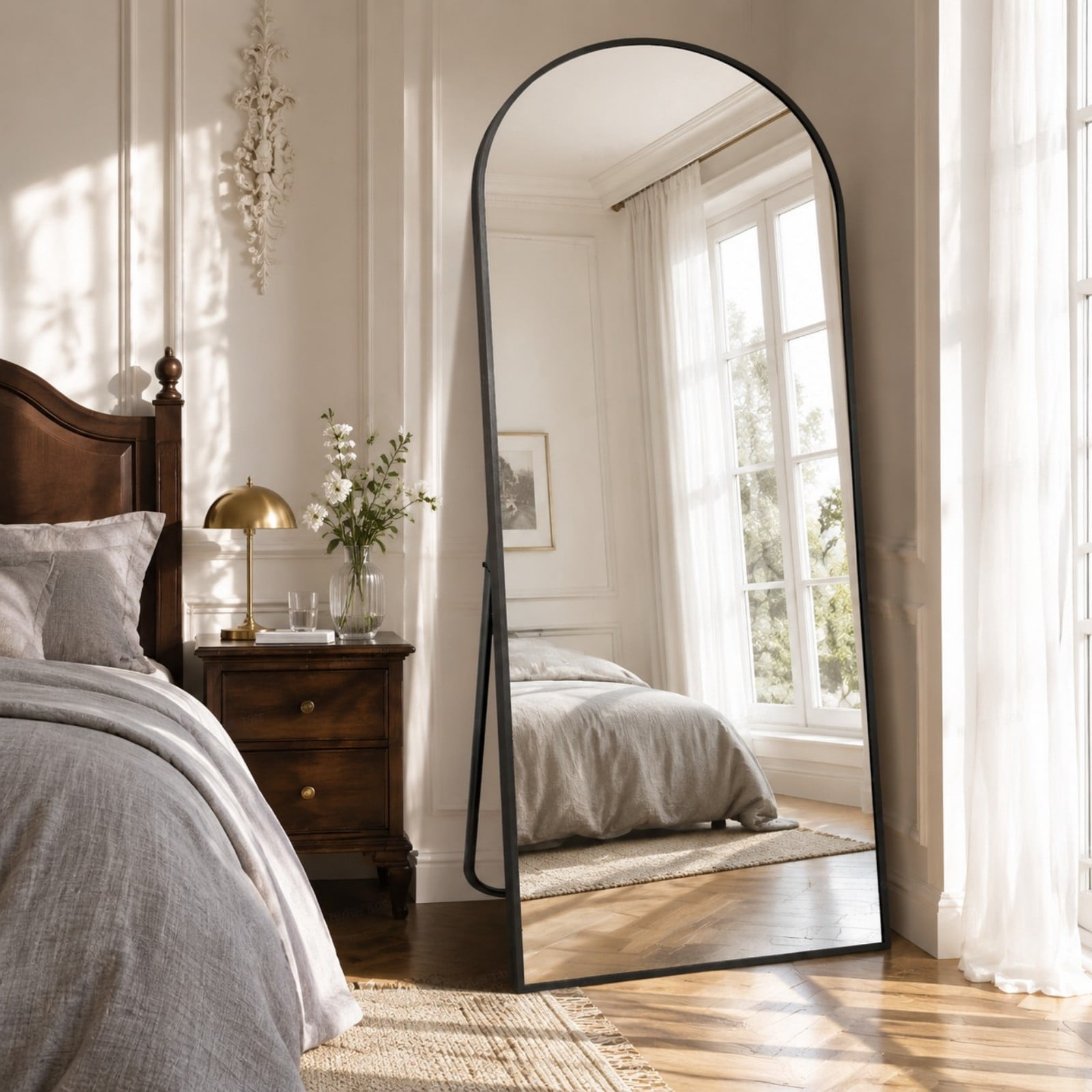Mirrasia 30"x71" Arched Full Length Mirror, Modern Standing Mirror Floor Mirror, Black