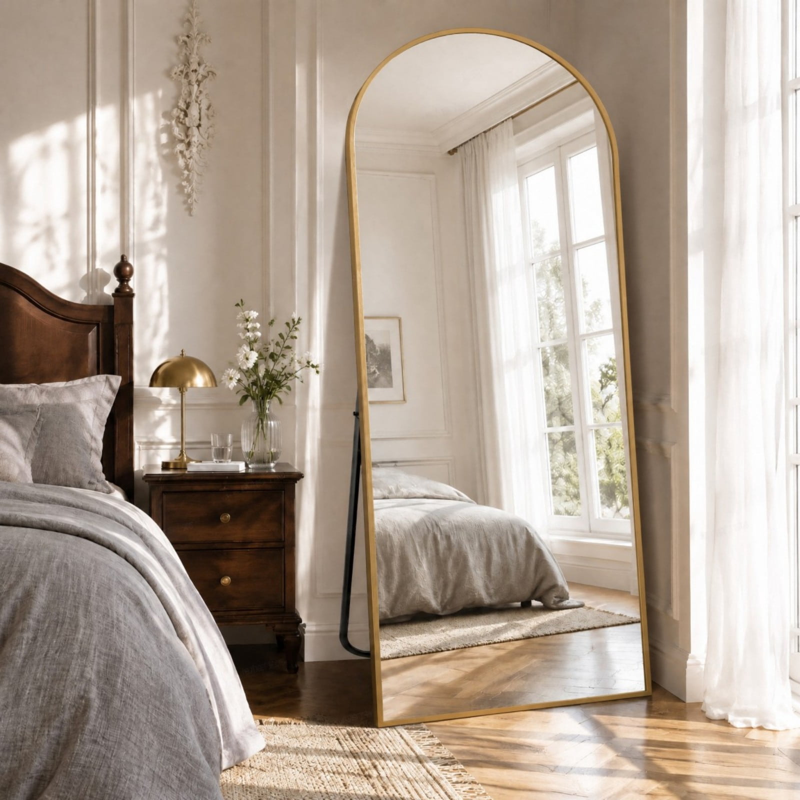 Mirrasia 30"x71" Arched Full Length Mirror, Modern Standing Mirror Floor Mirror, Gold