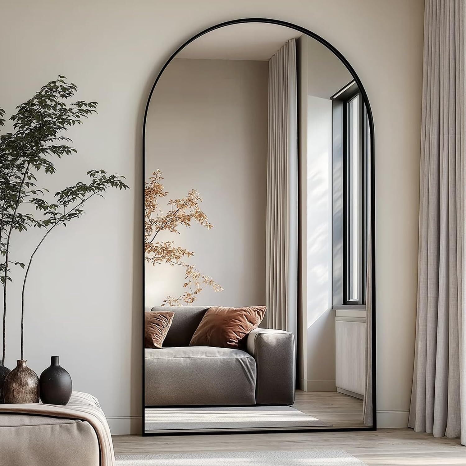 Mirrasia 34.3"x76" Arched Full Length Mirror, Black
