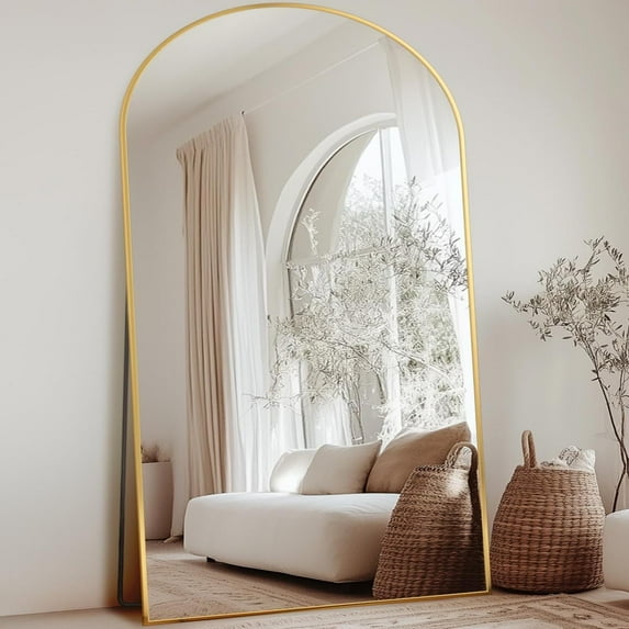Mirrasia 34.3"x76" Arched Full Length Mirror, Gold
