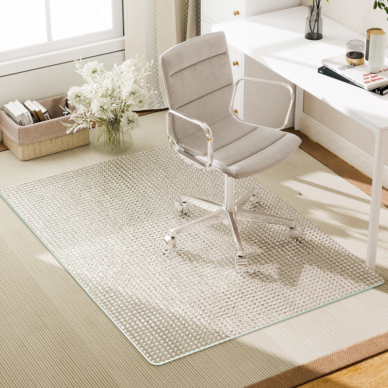 Mirrasia 36"x 46" Tempered Glass Floor Mat Textured Heavy Duty Hard Office Chair Mat,Clear