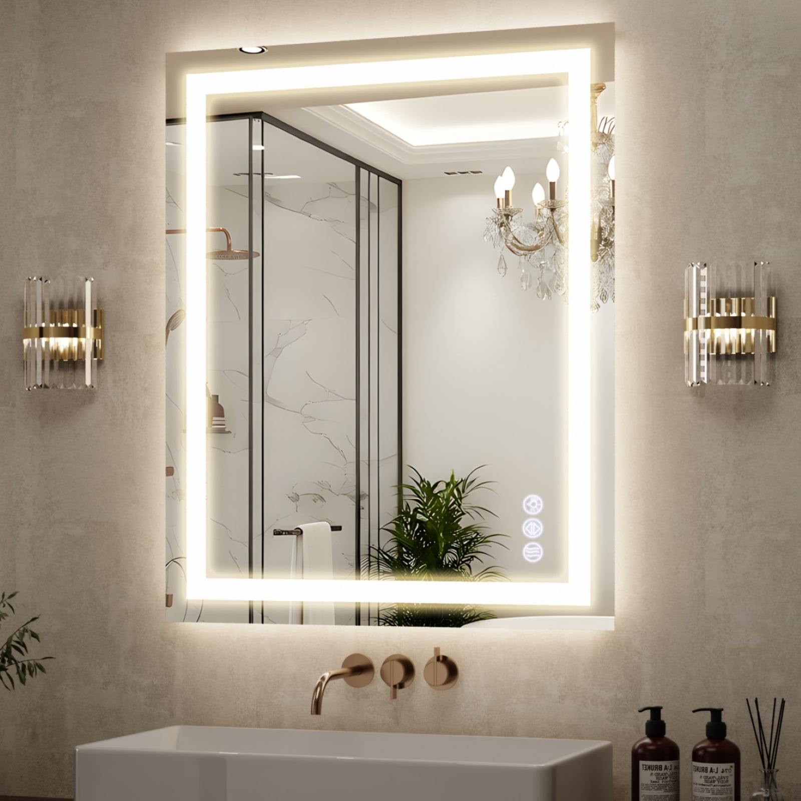 Mirrasia 40"x30" LED Bathroom Mirror Lighted Vanity Wall Mirror 3 Color Temperature Dimmable Mirror
