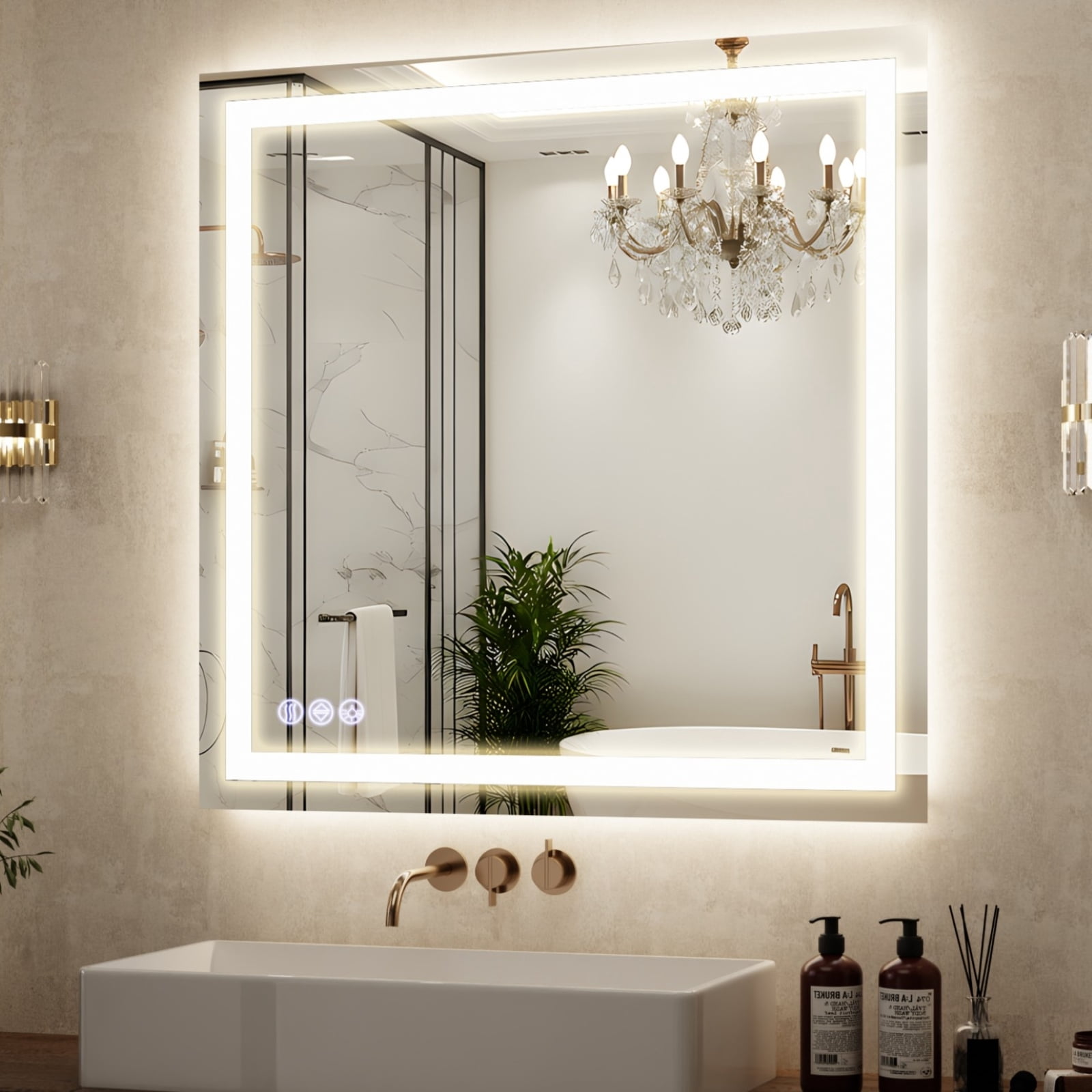 Mirrasia 40"x40" LED Bathroom Mirror Lighted Vanity Wall Mirror 3 Color Temperature Dimmable Mirror