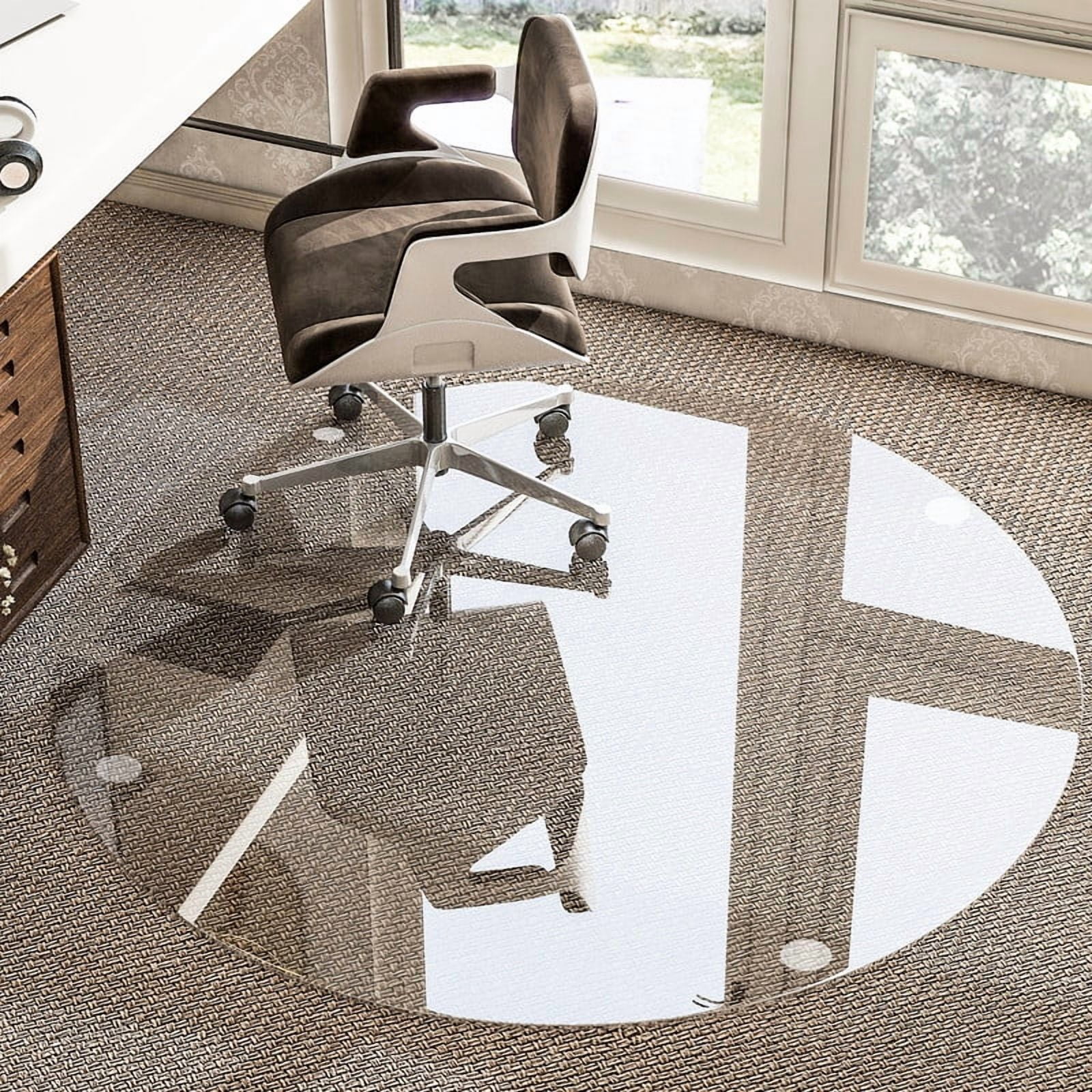 Mirrasia 46" Round Tempered Glass Floor Mat Heavy Duty Hard Office Chair Mat,Clear