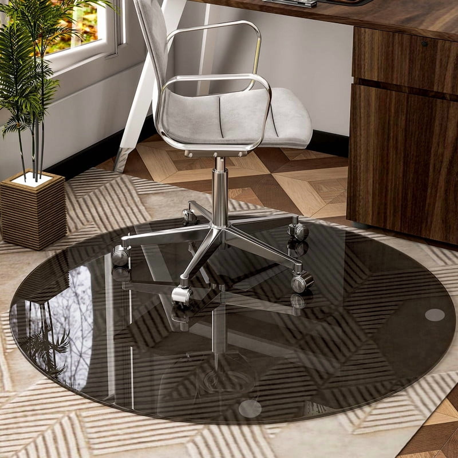 Mirrasia 46" Round Tempered Glass Floor Mat Heavy Duty Hard Office Chair Mat,Gray