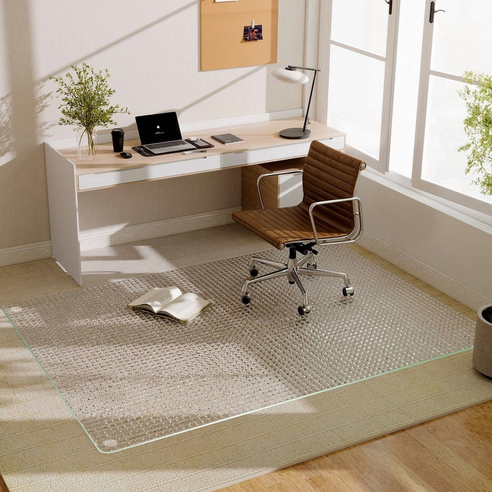 Mirrasia 46"x 55" Tempered Glass Floor Mat Textured Heavy Duty Hard Office Chair Mat,Clear