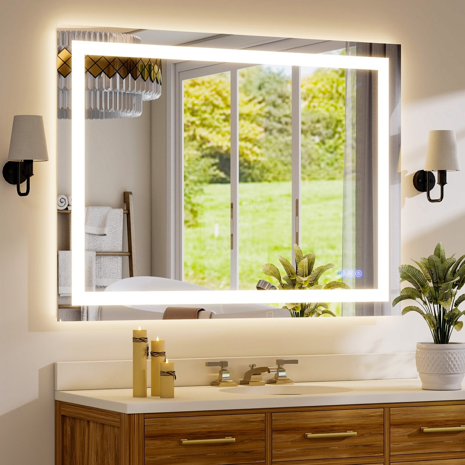 Mirrasia 48"x36" LED Bathroom Mirror Lighted Vanity Wall Mirror 3 Color Temperature Dimmable Mirror