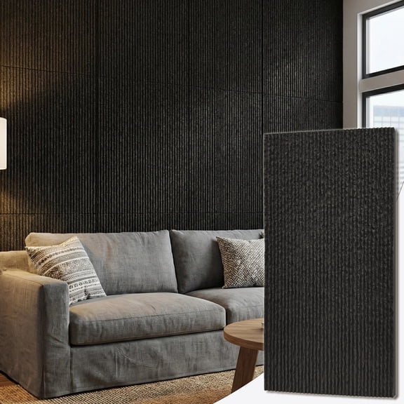 Mirrasia 4PCS 48"x 24" 3D Wall Decor Wall Panels Faux Stone Siding, Carbon Black