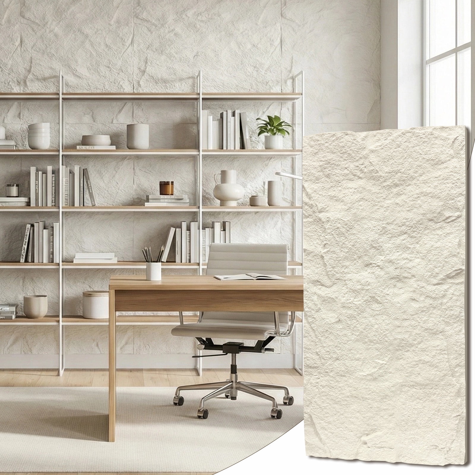 Mirrasia 4PCS 48"x 24" 3D Wall Decor Wall Panels Faux Stone Siding, Ivory White