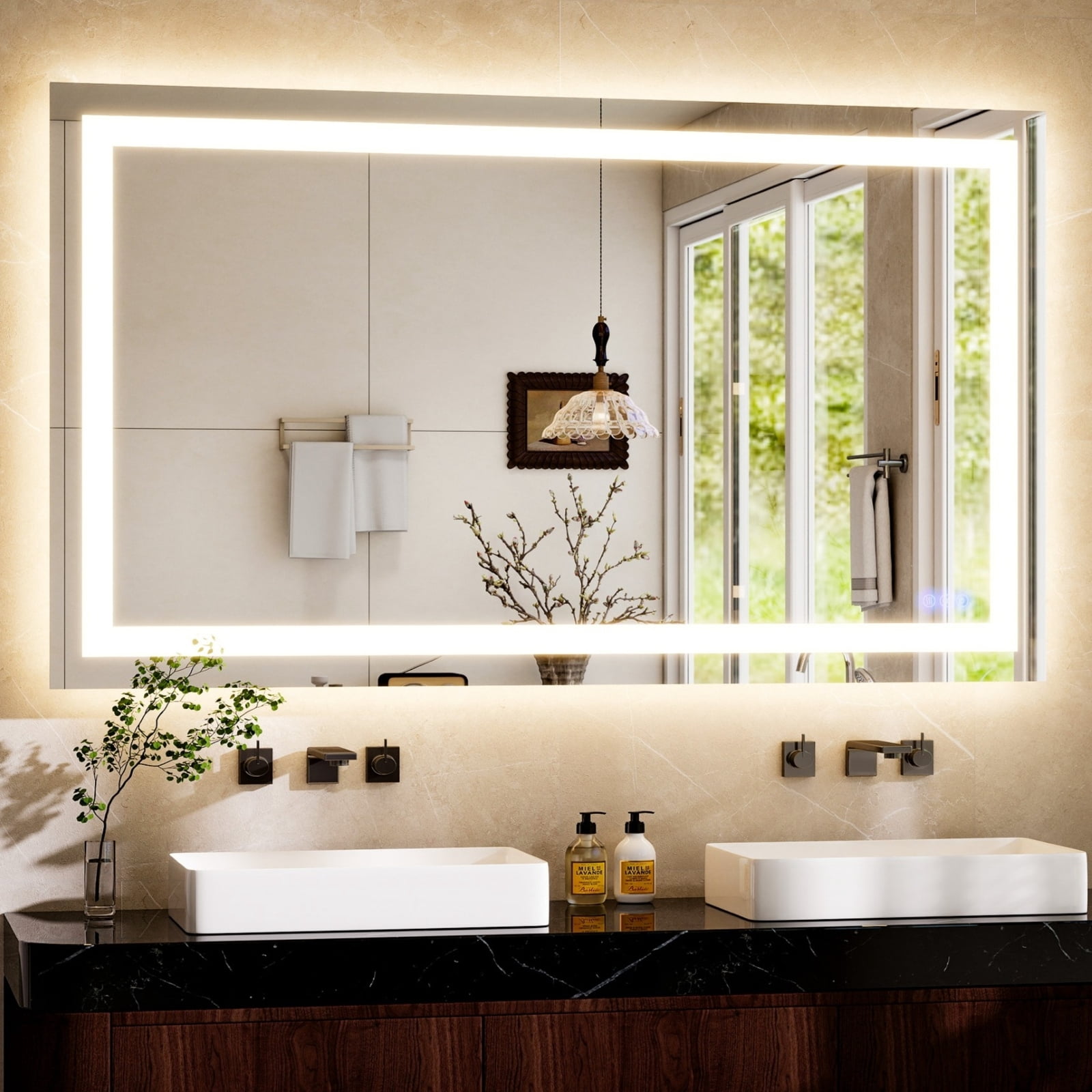 Mirrasia 55"x30" LED Bathroom Mirror Lighted Vanity Wall Mirror 3 Color Temperature Dimmable Mirror