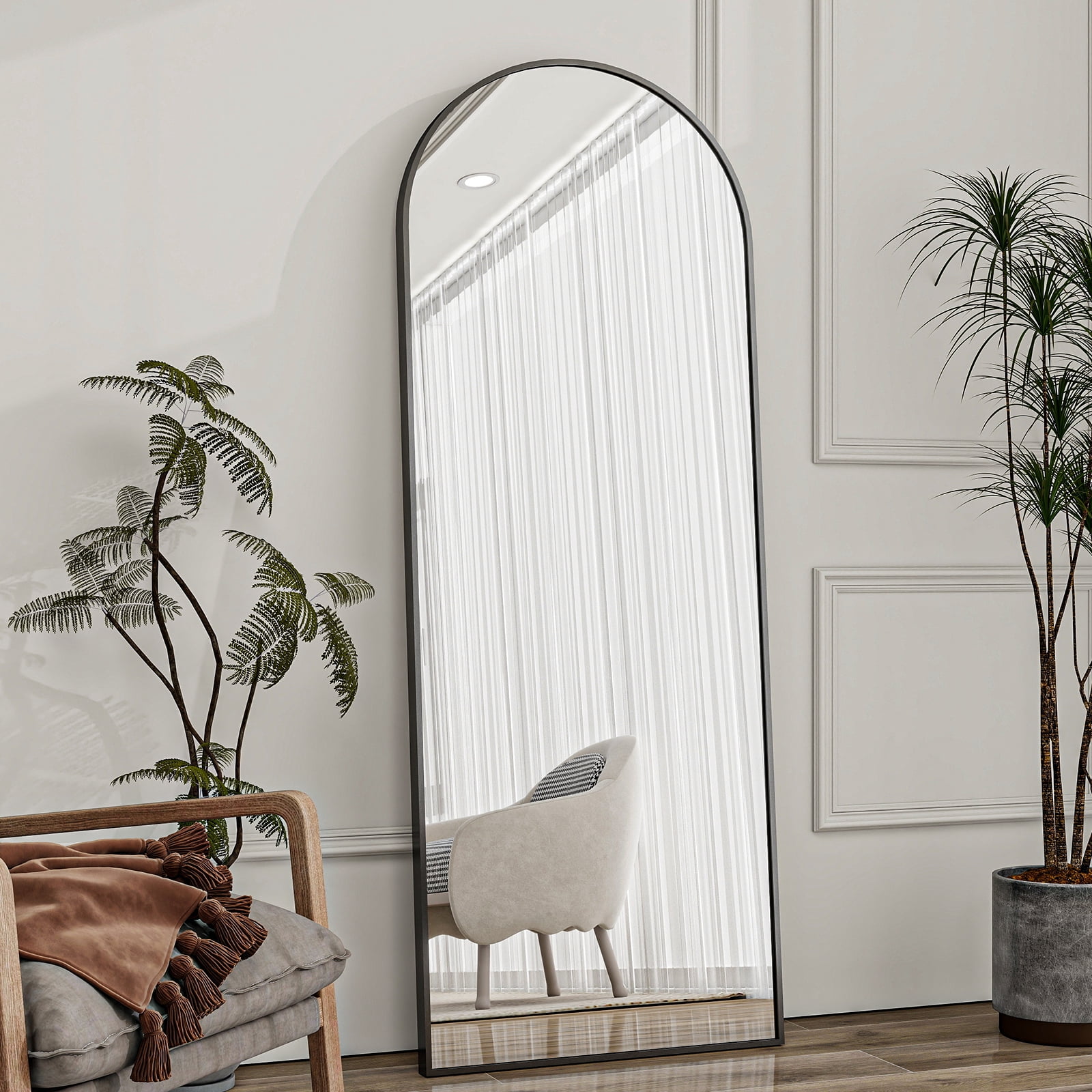 Mirrasia 57"x19.5" Arched Full Length Full Body Mirror Leaning Wall-Mounted Floor Mirror,Black