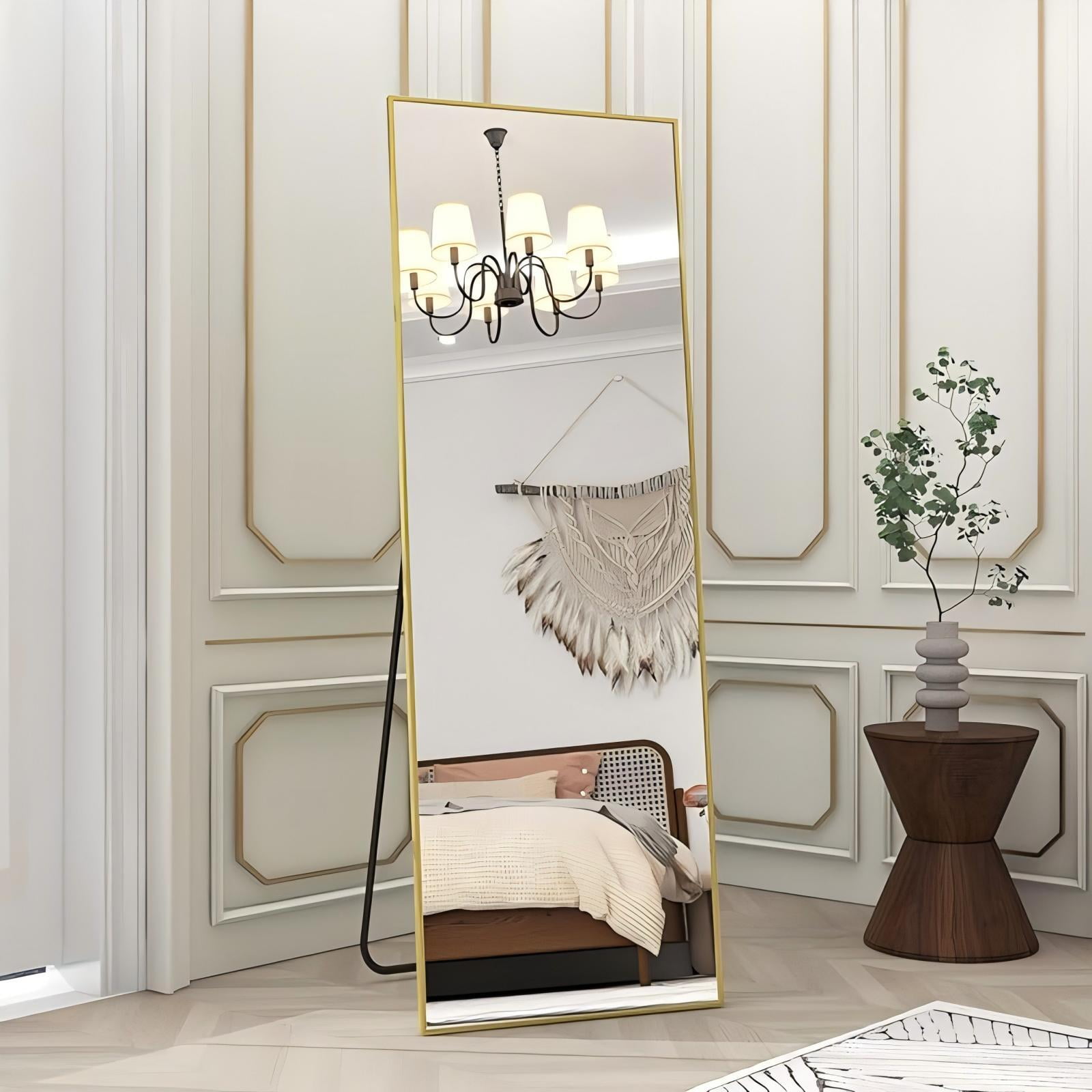 Mirrasia 58" x 18" Full Length Mirror Floor Mirror with Aluminum Frame Freestanding, Gold