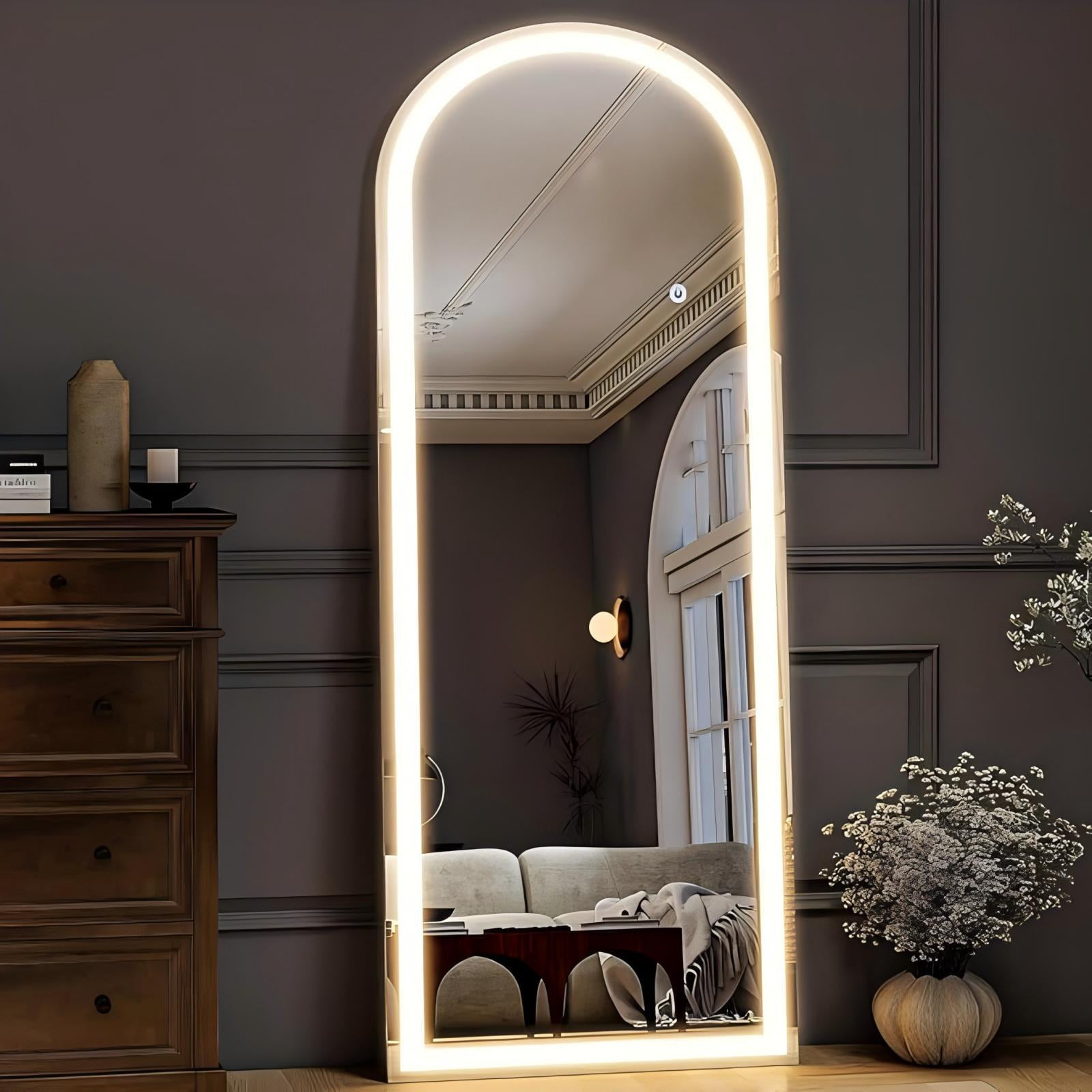 Mirrasia 64" x 21" LED Full Length Mirror Floor Mirror Wall Mounted,White