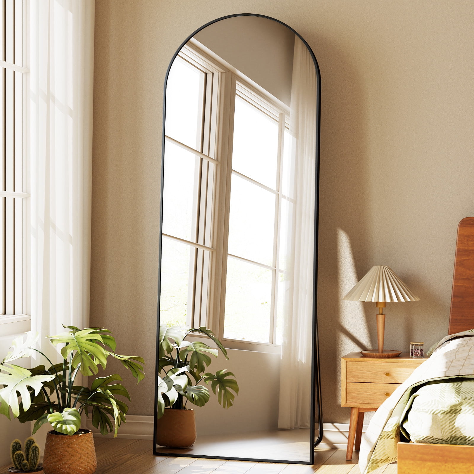 Mirrasia 64"x21.2" Arched Full Length Mirror, Full Body Mirror with stand, Black