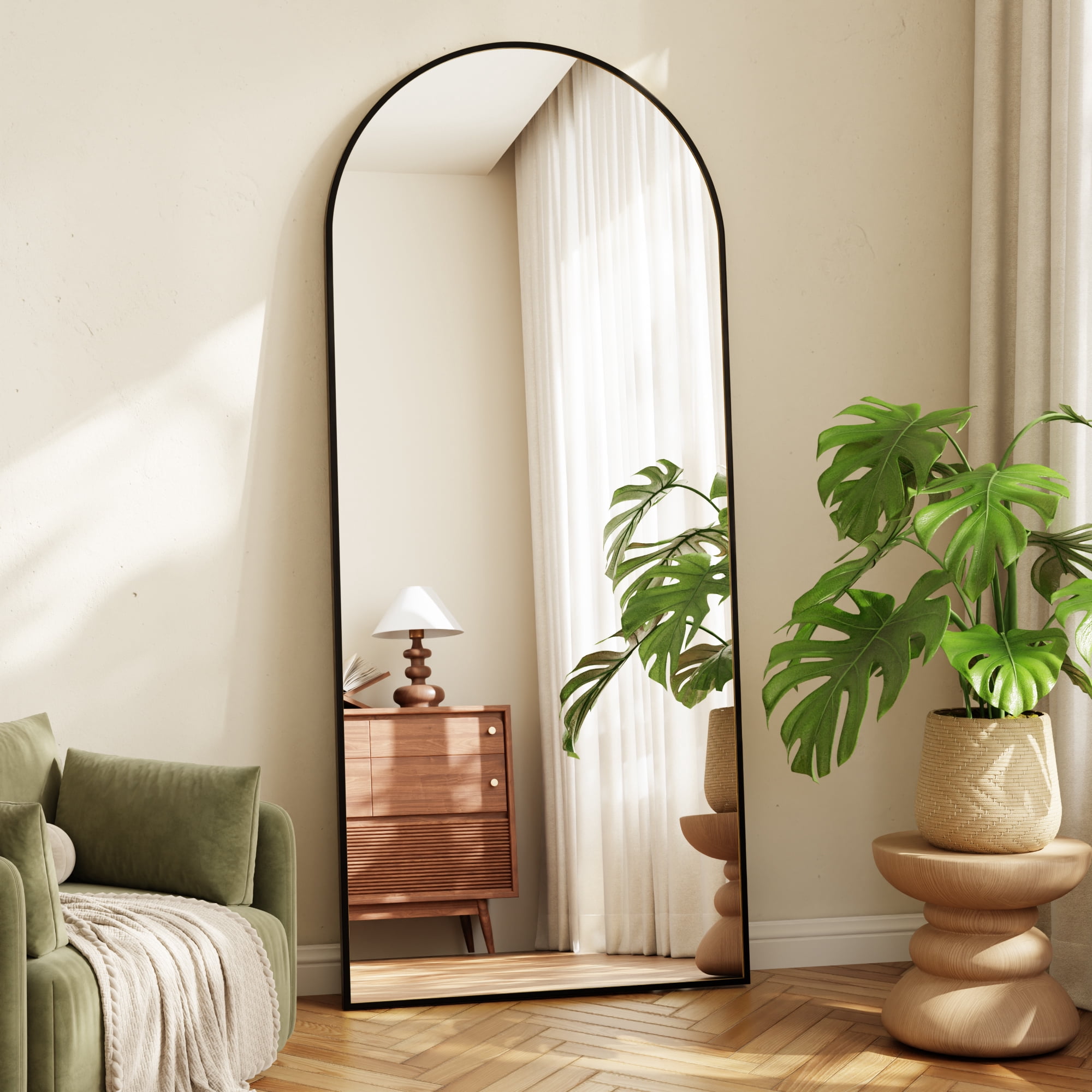 Mirrasia 64"x21.5" Arched Full Length Full Body Mirror Leaning Wall-Mounted Floor Mirror,Black