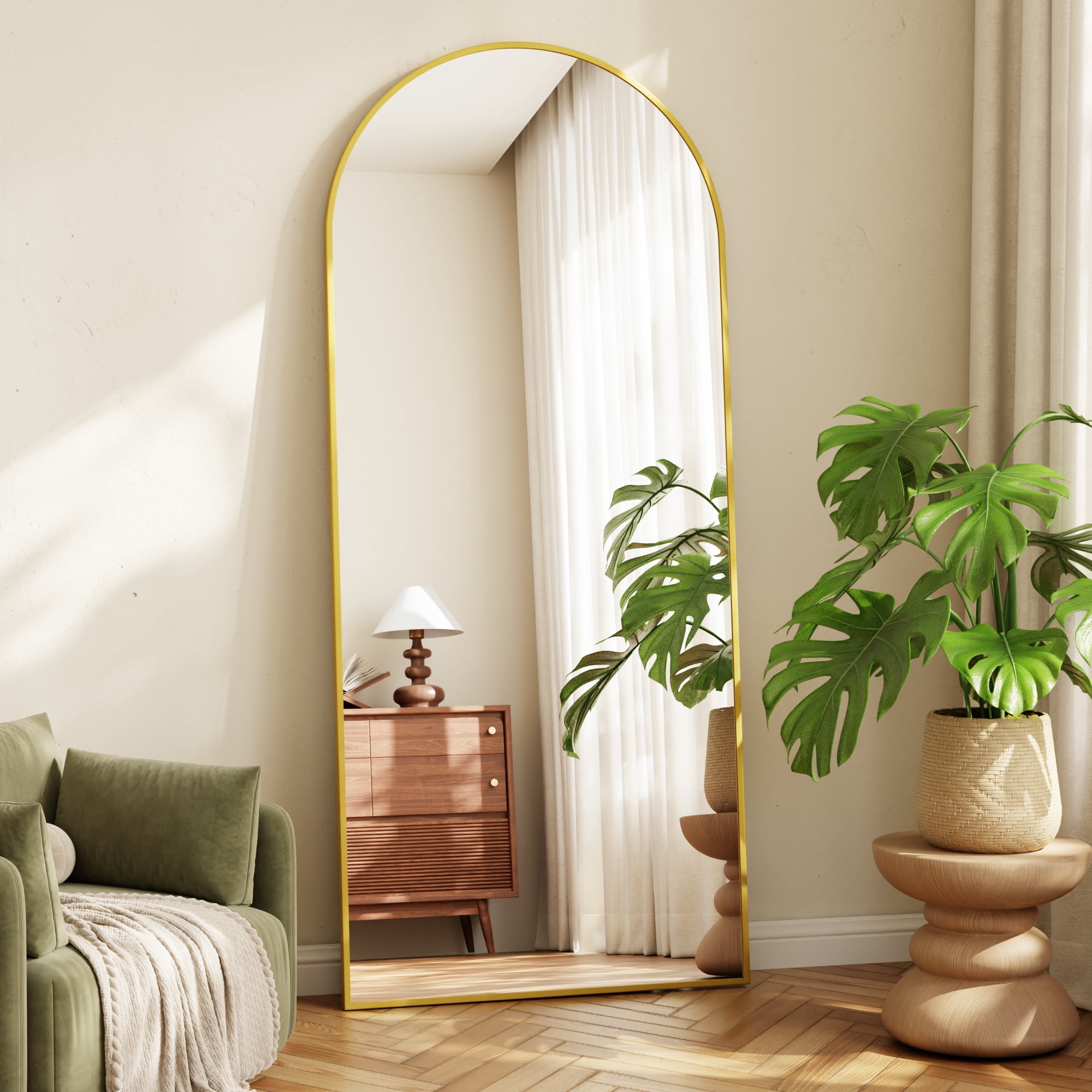 Mirrasia 64"x21.5" Arched Full Length Full Body Mirror Leaning Wall-Mounted Floor Mirror,Gold