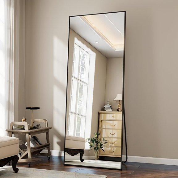 Mirrasia 65" x 24" Full Length Mirror Floor Mirror with Aluminum Frame Freestanding, Black