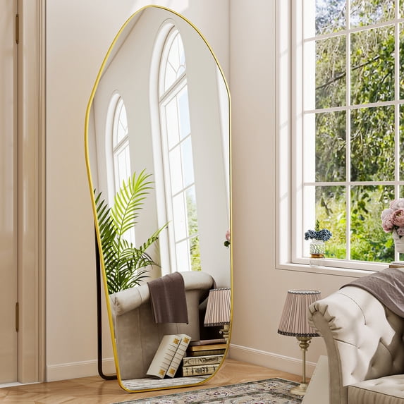 Gleamira 67.1"x24" Irregular Floor Mirror Decorative Full-length Mirror Wall-mounted Mirror, Gold