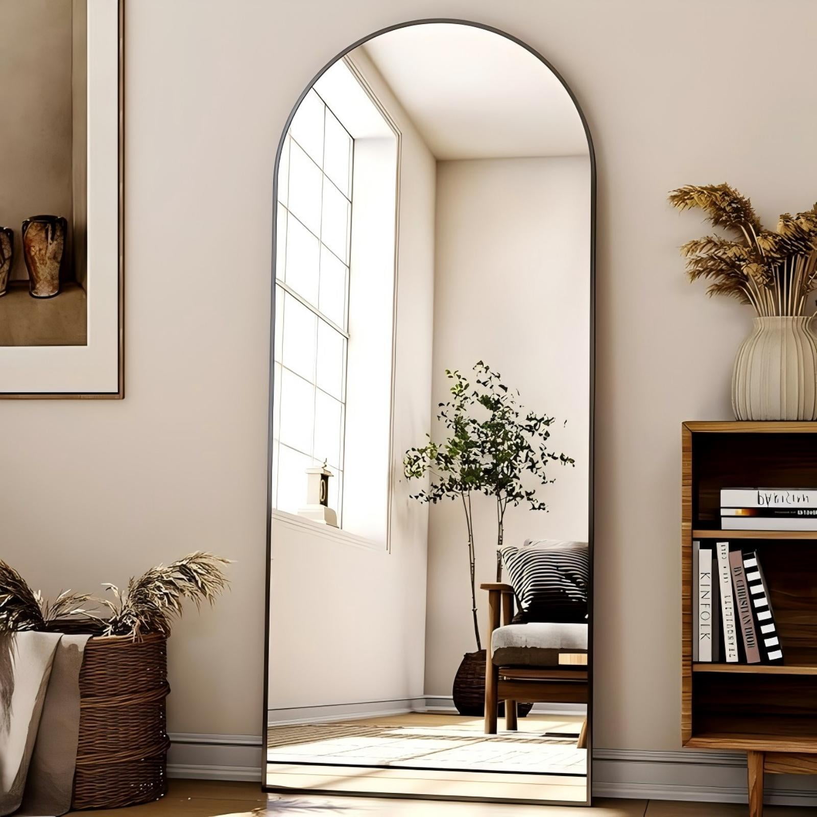 Mirrasia 68" x 22" Arched Full Length Mirror With Stand Floor Mirror Wall Mounted, Black