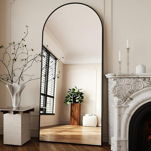 Mirrasia 71.2" x 30" Arched Full Length Mirror With Stand Floor Mirror Wall Mounted, Black
