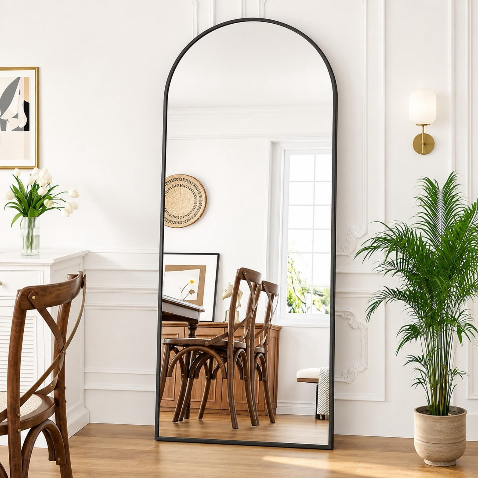 Mirrasia 71.3" x 26" Arched Full Length Mirror Floor Mirror with Stand，Black
