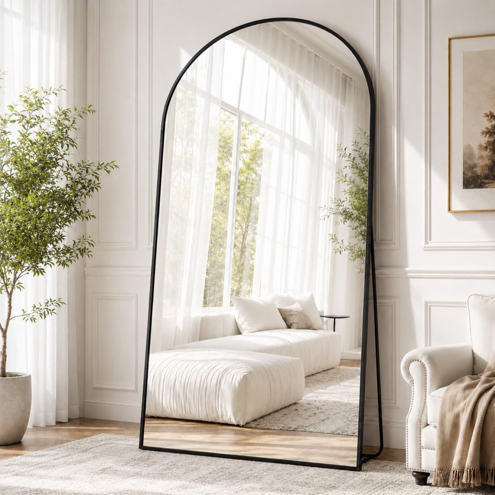 Mirrasia 76.3" x 34" Arched Full Length Mirror Full Body Oversize Mirror Wall Mounted, Black