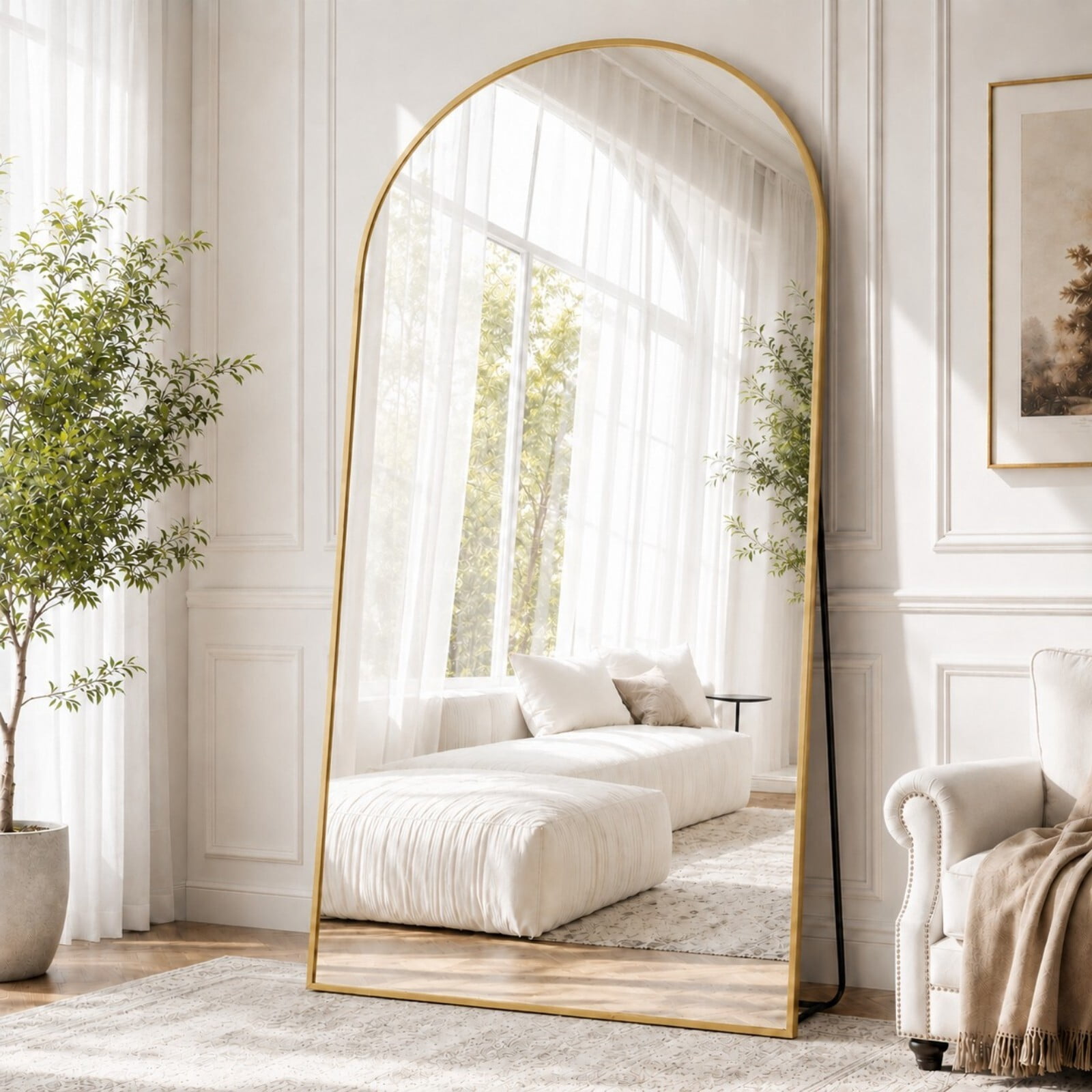 Mirrasia 76.3" x 34" Arched Full Length Mirror Full Body Oversize Mirror Wall Mounted, Gold