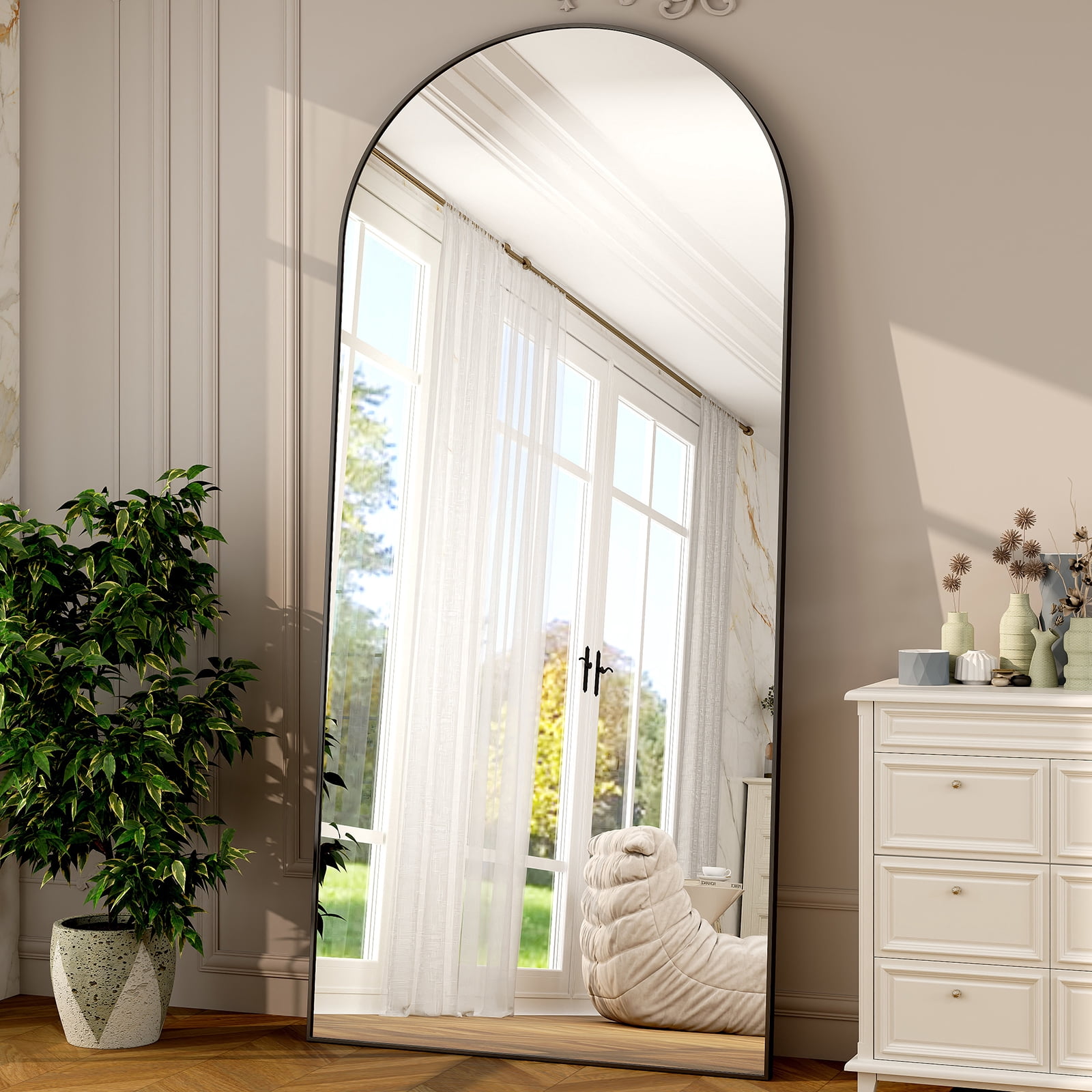Mirrasia 76"x34" Arched Oversized Full Length Mirror Wall-Mounted Leaning Floor Mirror,Black