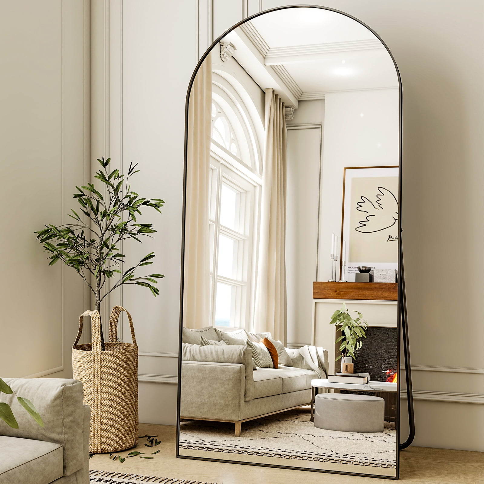 Mirrasia 77"x38.5" Arched Oversized Full Length Mirror Wall-Mounted Leaning Floor Mirror,Black