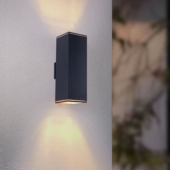 Mirrea 18 Inch Modern Outdoor Wall Sconce, 2-Light IP65 Waterproof Exterior Light, Rust-Resistant Aluminum Frame with Tempered Glass, Matte Black, 2-Pack