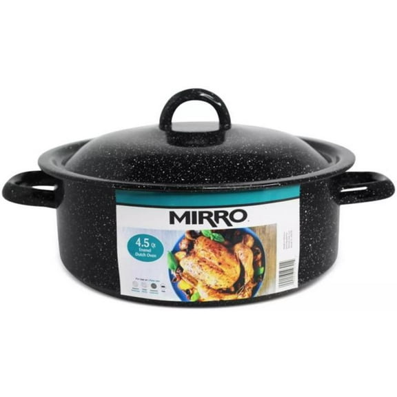 Mirro 4.5 Quart Traditional Vintage Style Black Speckled Enamel on Steel Dutch Oven with Lid