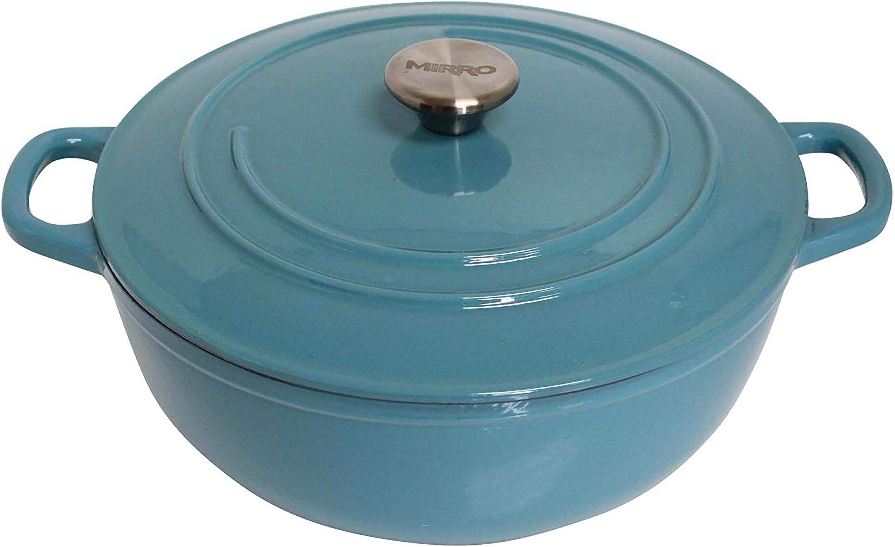 Mirro MIR- Quart Cast Iron White Enamel Coated Interior Dutch Oven, Teal, Ready to Use
