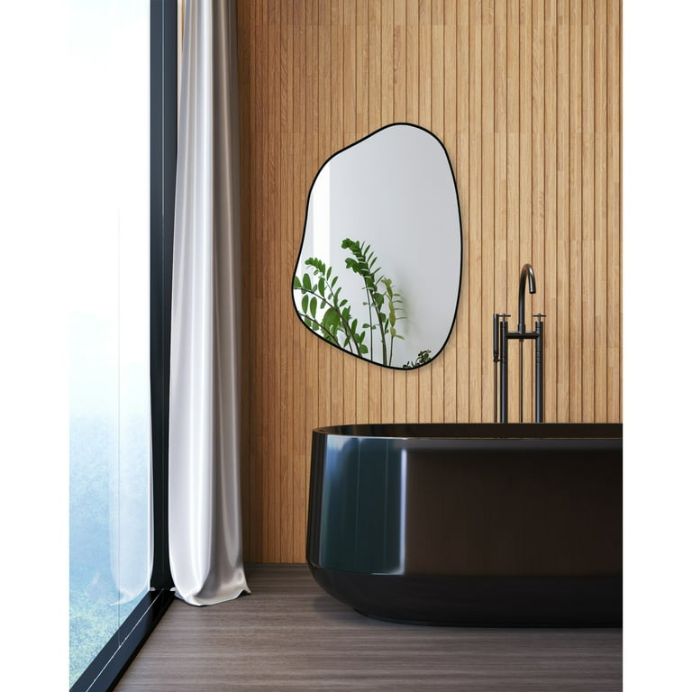Mirrona Asymmetrical Mirror,Decorative Irregular Mirror 35X27 Inches -  Black 